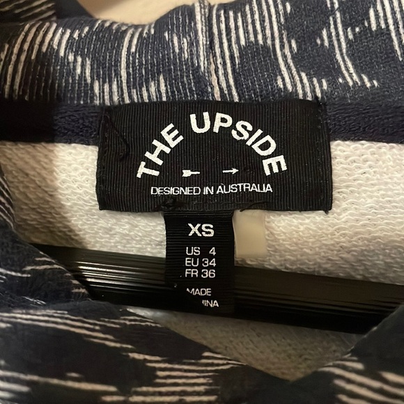 The Upside Blue Leopard Print Mock Neck Drawstring Hoodie Sweatshirt - Picture 2 of 10